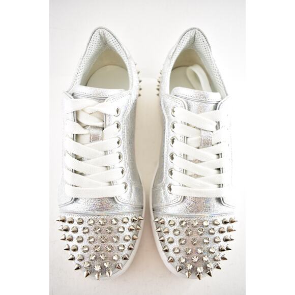 Christian Louboutin Vieira 2 Flat Silver AB Spikes Lace Up Low Top Sneaker 36.5 - Picture 6 of 11
